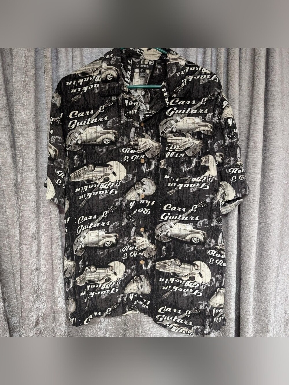 George Men's Black & White Graphic Button-Up Shirt